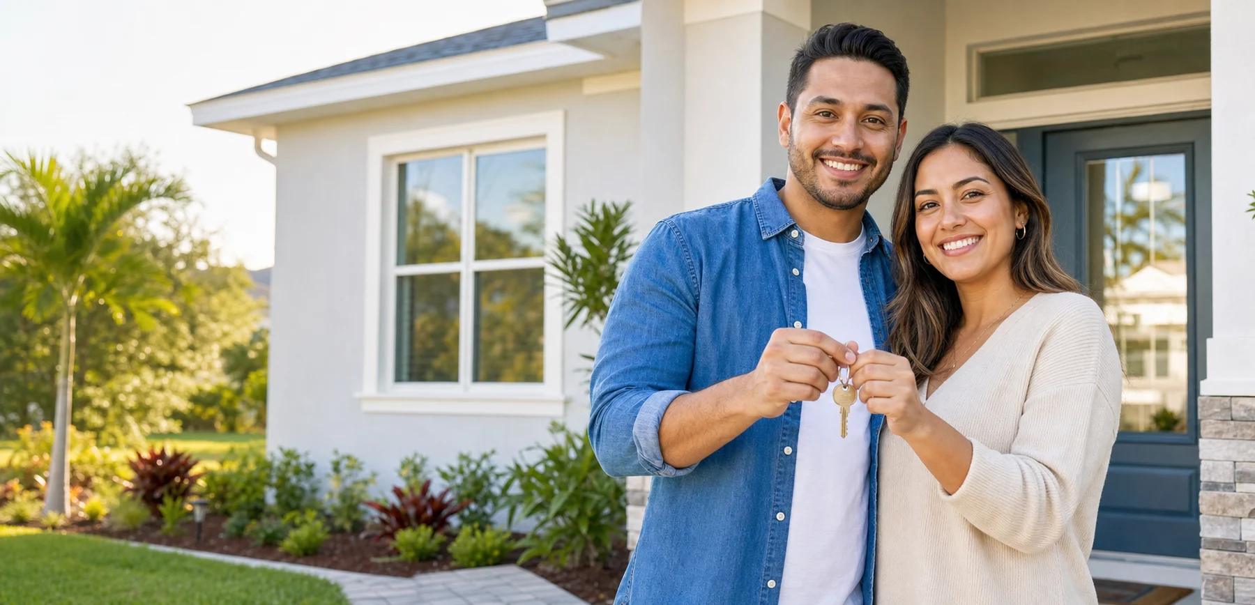 Couple celebrating the purchase of their first home